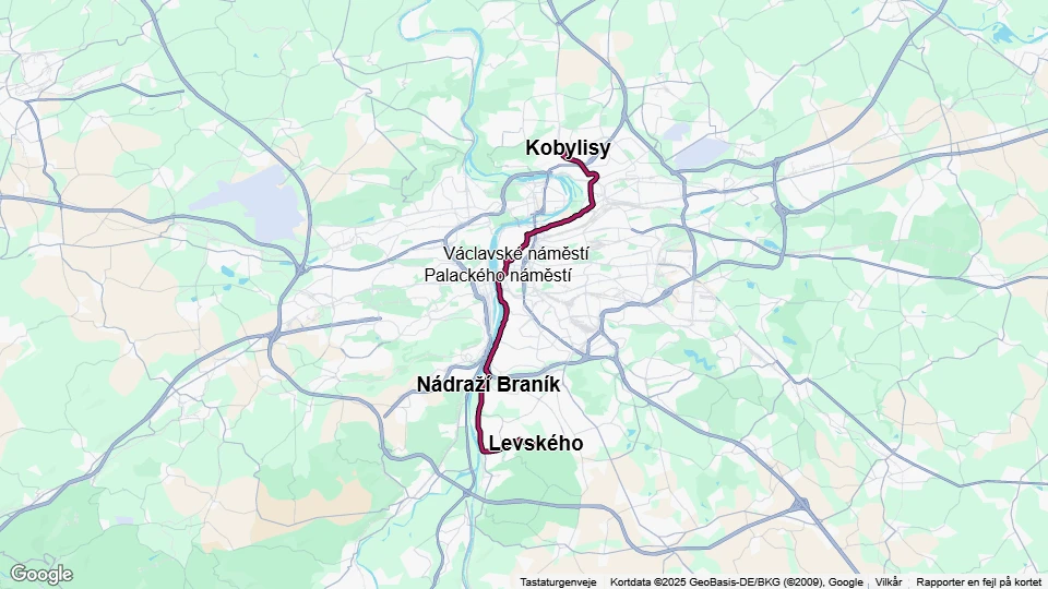 Prague tram line 3: Kobylisy - Levského route map