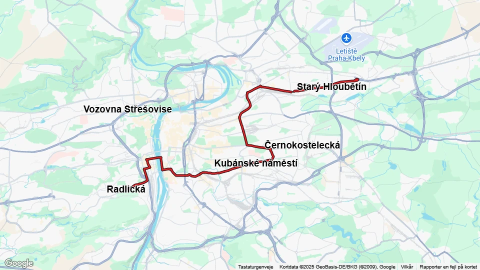 Prague tram line 7: Lehovec - Radlická route map