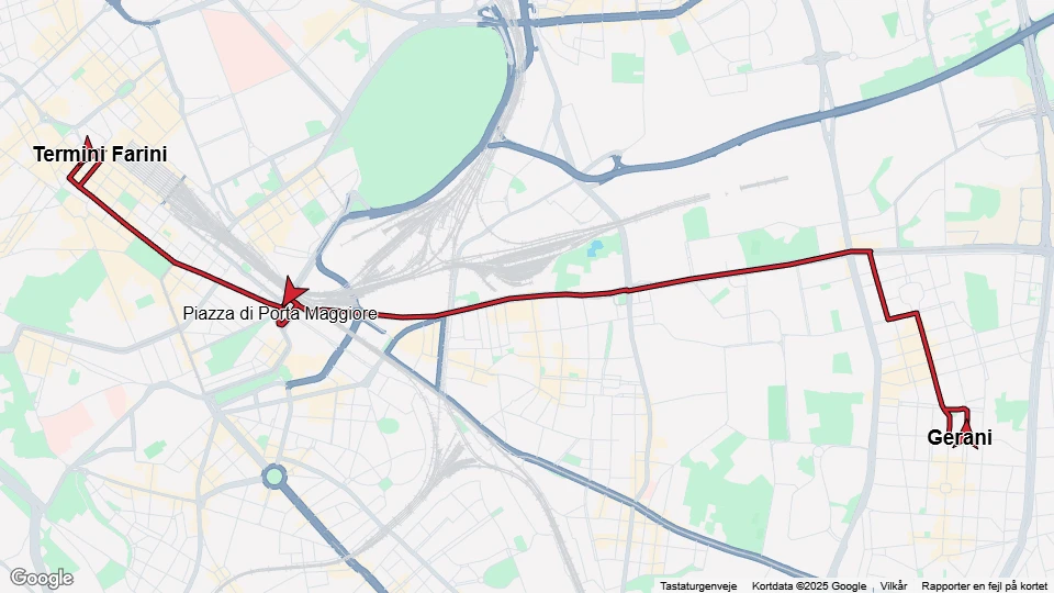 Rome tram line 5: Termini Farini - Gerani route map