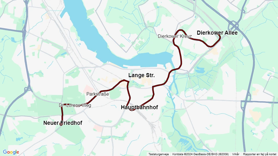 Rostock tram line 3: Dierkower Allee - Neuer Friedhof route map