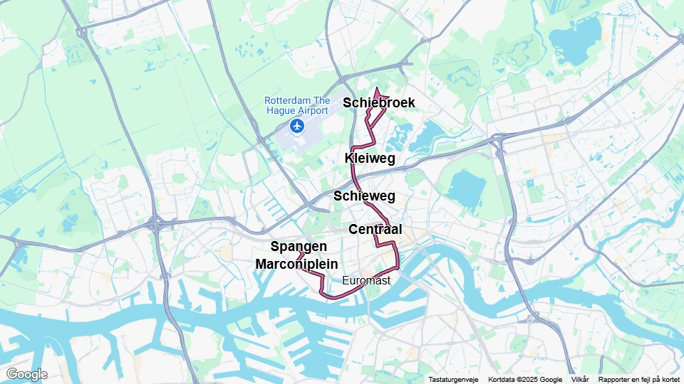 Rotterdam tram line 8: Spangen - Schiebroek route map