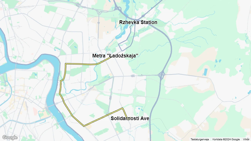 Saint Petersburg tram line 10: Metra "Ładożskaja" - Solidarnosti Ave route map