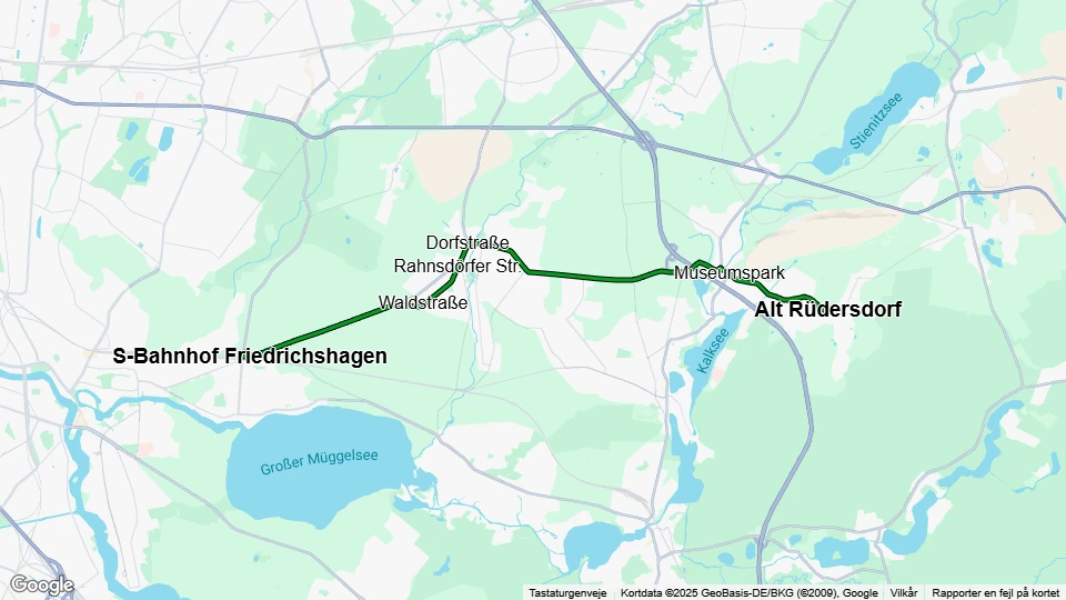 Schöneiche museum line: S-Bahnhof Friedrichshagen - Alt Rüdersdorf route map