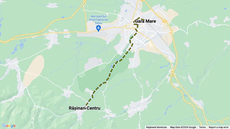 Sibiu tram line 26: Rășinari Centru - Gara Mare route map