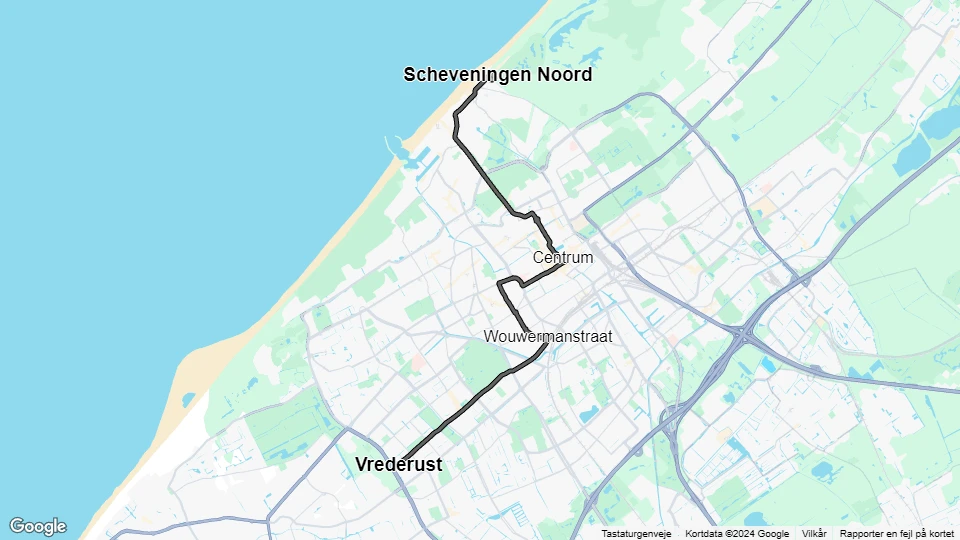 The Hague extra line 8: Scheveningen Noord - Vrederust route map