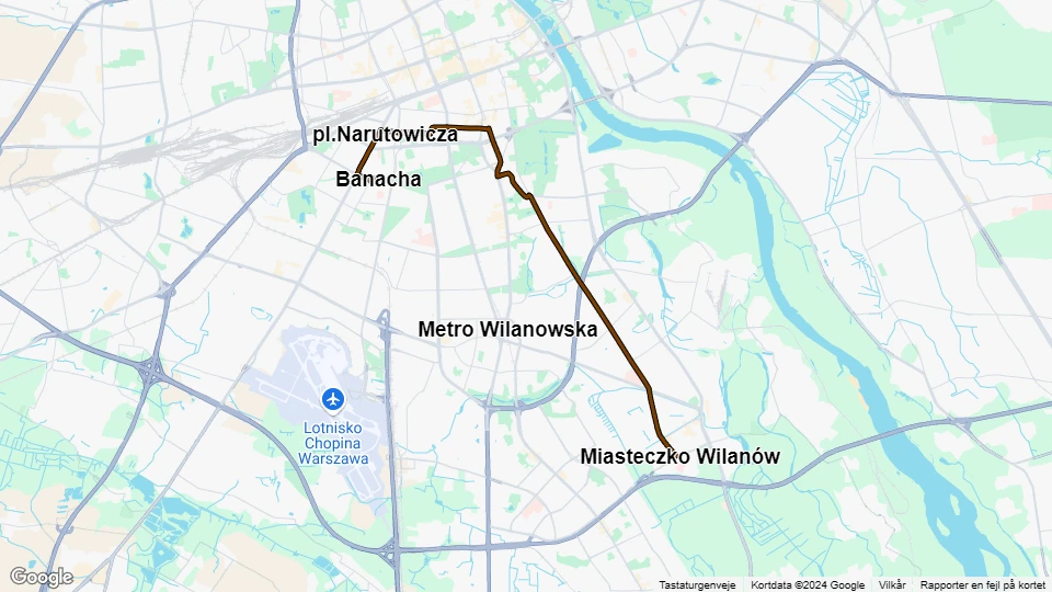 Warsaw tram line 14: Banacha - Miasteczko Wilanów route map