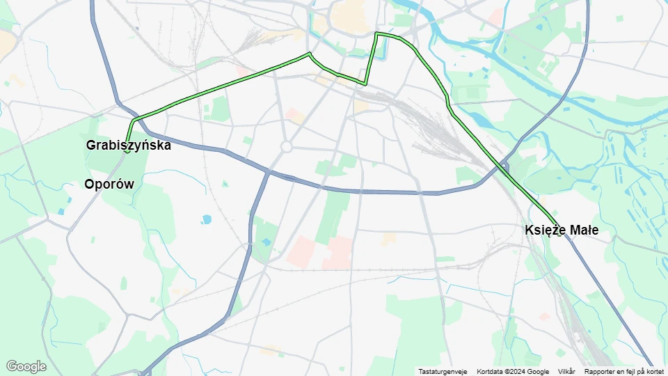 Wrocław tram line 5: Księże Małe - Grabiszyńska route map