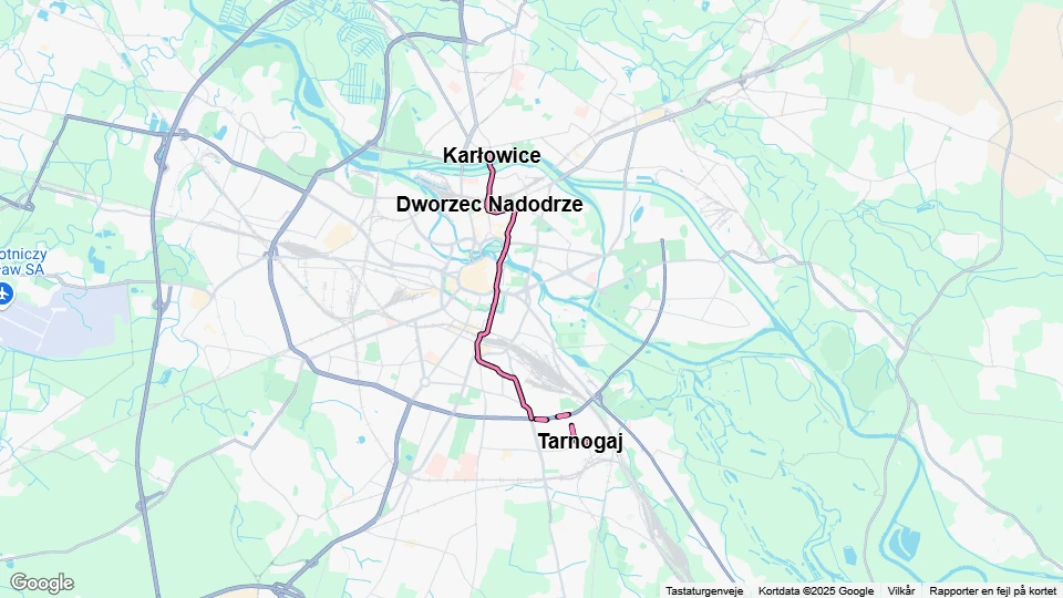 Wrocław tram line 8: Karłowice - Tarnogaj route map