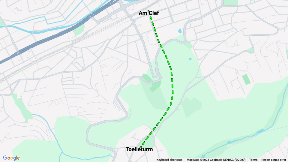 Wuppertal Barmer Bergbahn: Am Clef - Toelleturm route map