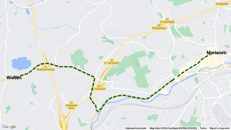 Wuppertal tram line 21: Wieden - Morianstr. route map