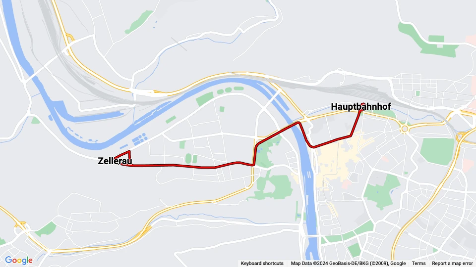 Würzburg extra line 2: Hauptbahnhof - Zellerau route map