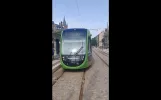 A tram in Lund arrives at Clemenstorget