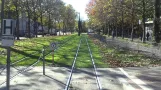 Ride on the tram line 5 GT8N Freiburger Verkehrs AG Hornusstrasse to Bertoldsbrunnen