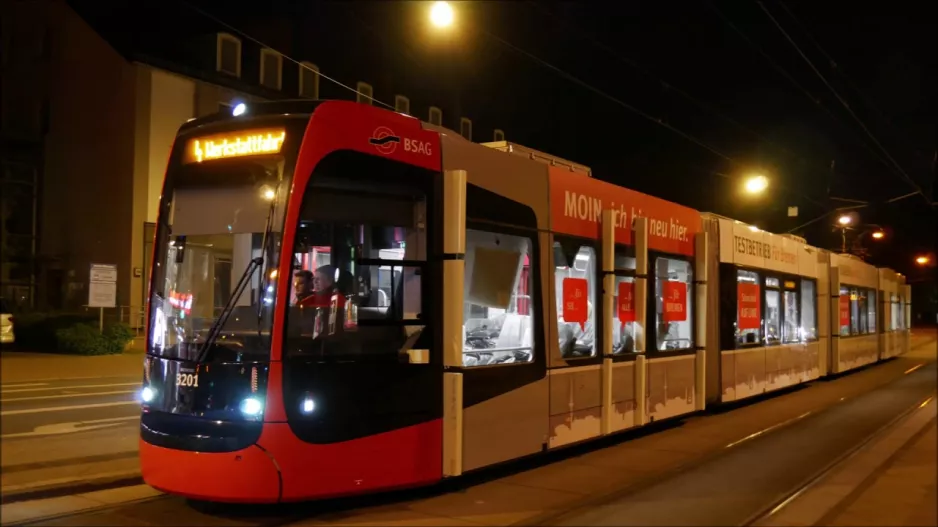 Bremen's new tram on test drive: GT8N-2 3201 at Kirchbachstraße (2020)