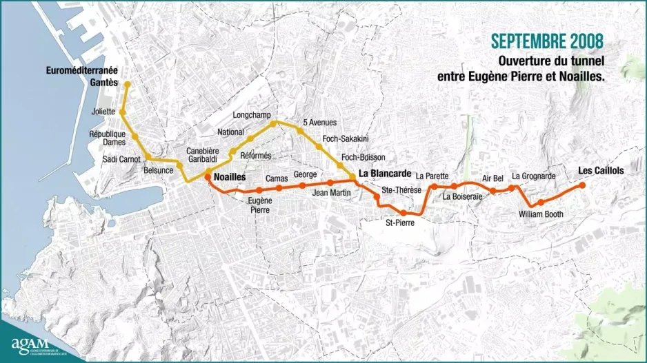 Evolution of tram lines in Marseille since 2004