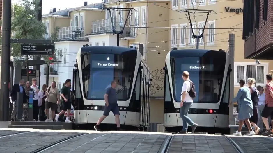 Light rail in Odense at ODEON and Albani Torv