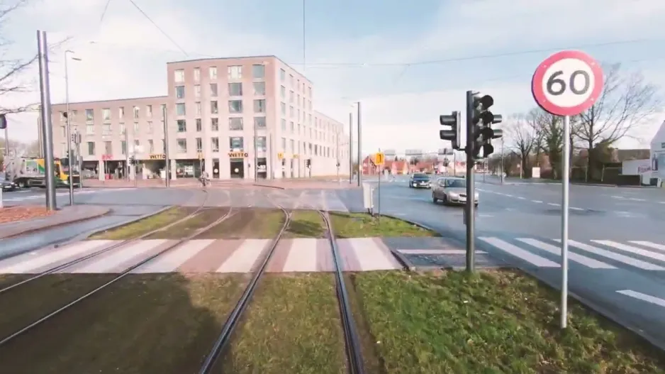 Light rail trip from Hjallese st. to Tarup Center, seen from the driver's cabin