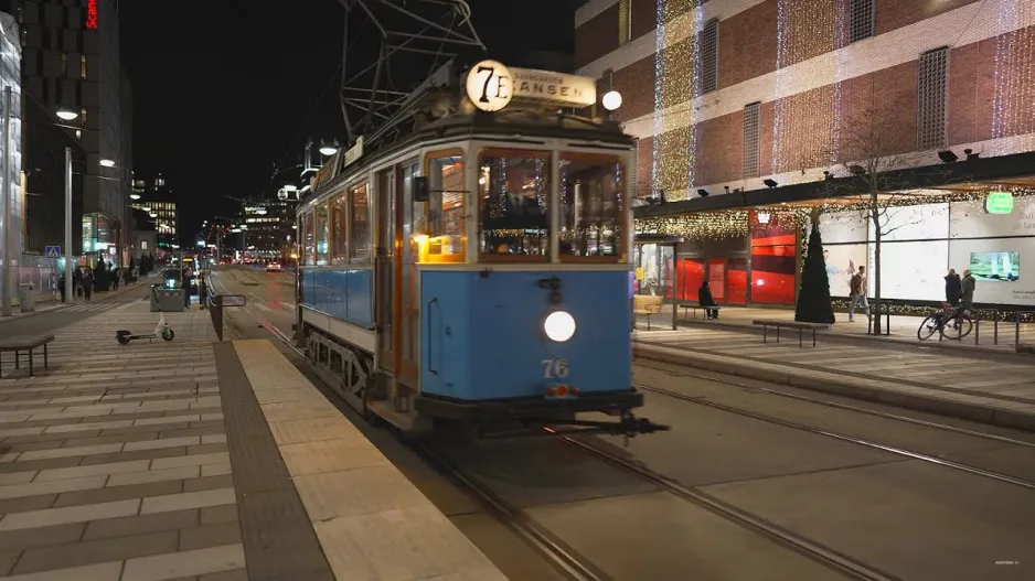 Sweden, Stockholm, heritage tram 7e night ride from T-Centralen to Gröna Lund